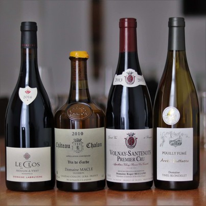 dégustation de vins du Jura, du Beaujolais, du centre-loire et de Bourgogne au sein d'un même cours d'oenologie.